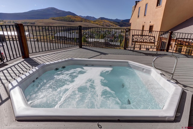 view of pool with a mountain view