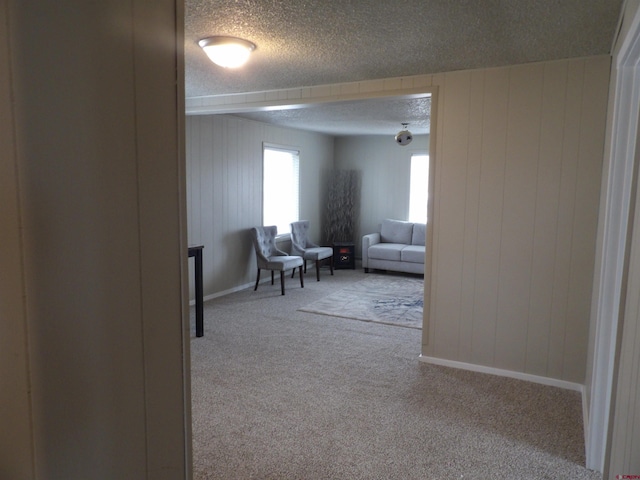 unfurnished room featuring light carpet and a textured ceiling