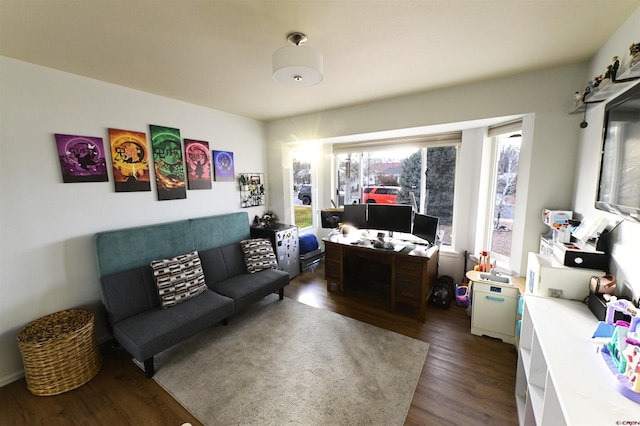 office with dark wood-type flooring