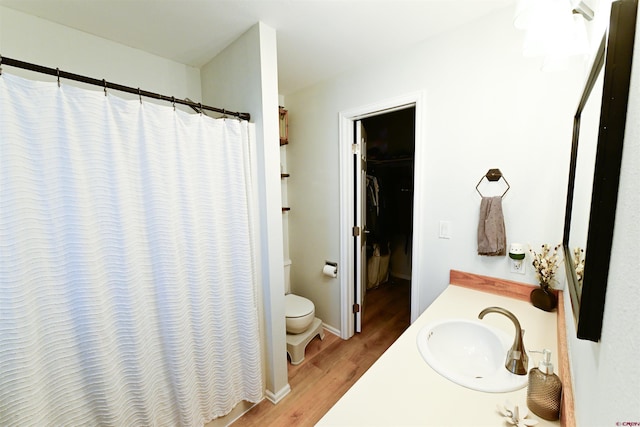 bathroom featuring hardwood / wood-style floors, vanity, and toilet