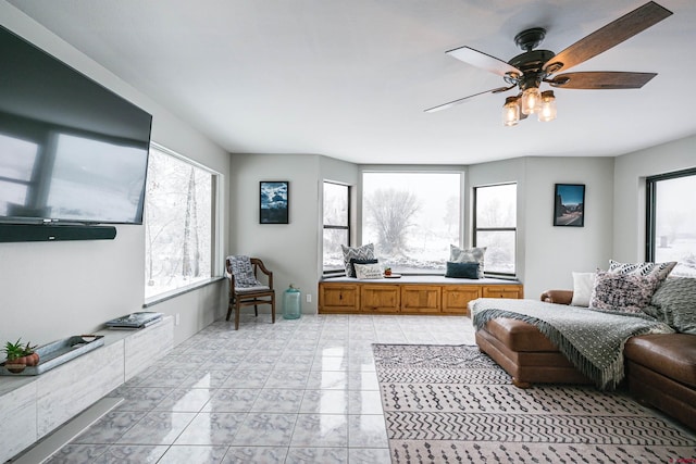 living room with ceiling fan