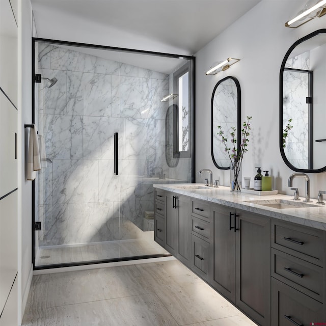 bathroom with vanity and walk in shower