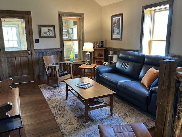 living room featuring dark hardwood / wood-style flooring