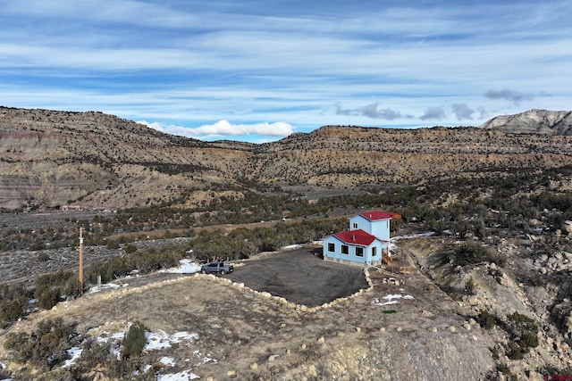 birds eye view of property featuring a mountain view