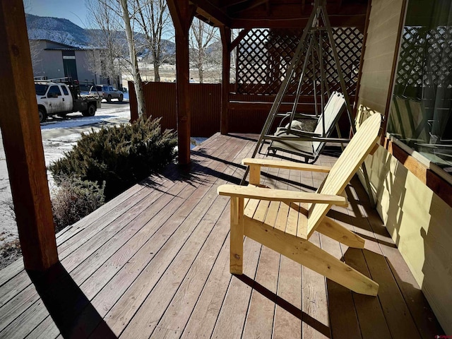 deck featuring a mountain view