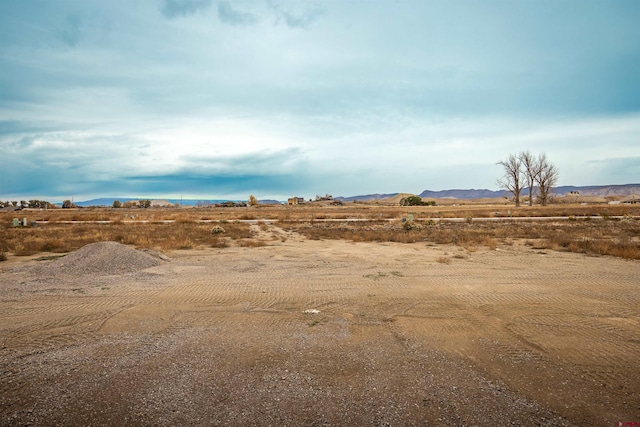 view of yard with a mountain view and a rural view