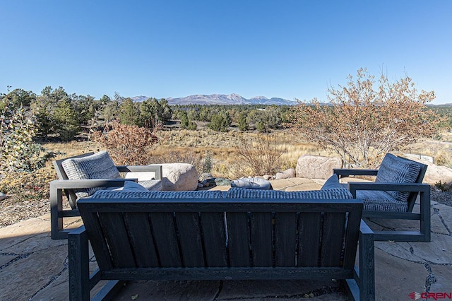 view of patio featuring a mountain view