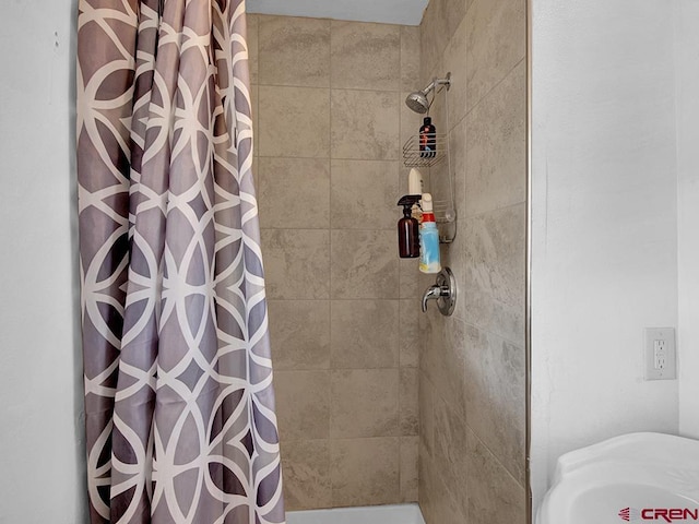 bathroom featuring a shower with curtain