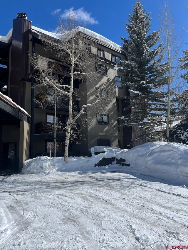 view of snow covered exterior