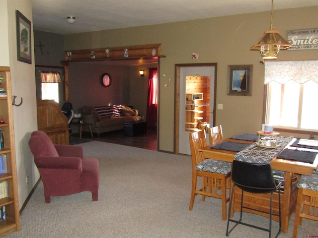 dining area with carpet floors