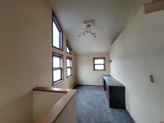 interior space featuring baseboard heating and carpet floors