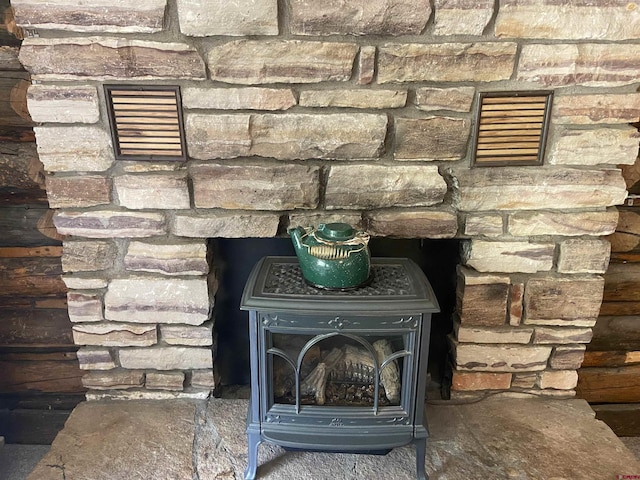 room details with a wood stove