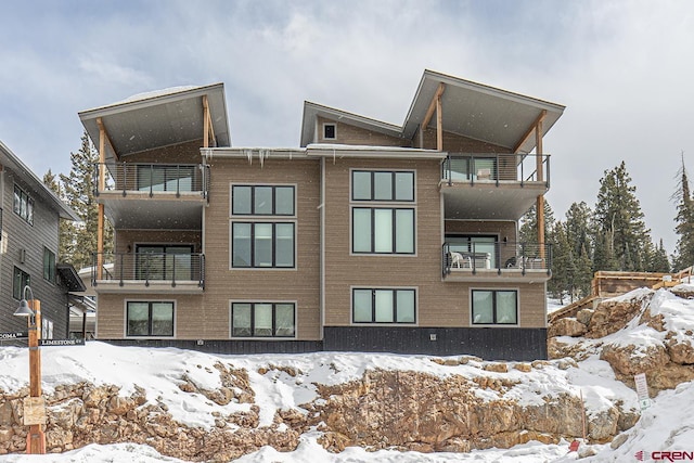 view of snow covered building