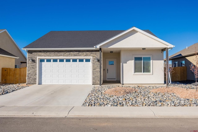 single story home with a garage