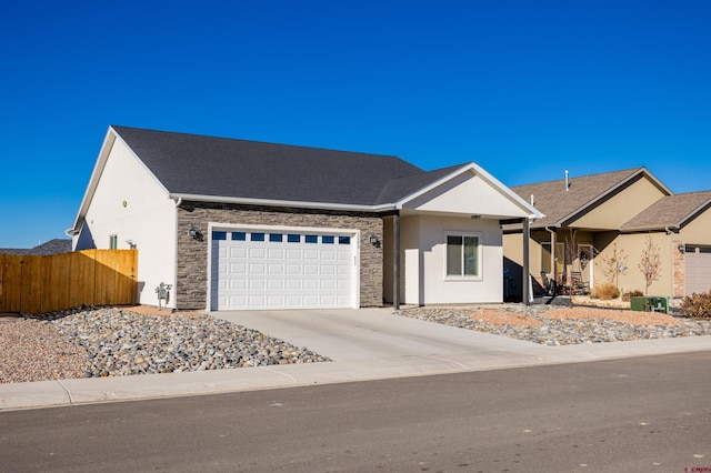 single story home featuring a garage