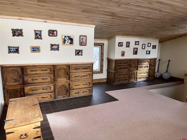 bedroom with wood ceiling