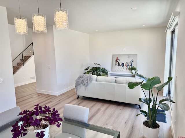 living room with light wood-type flooring