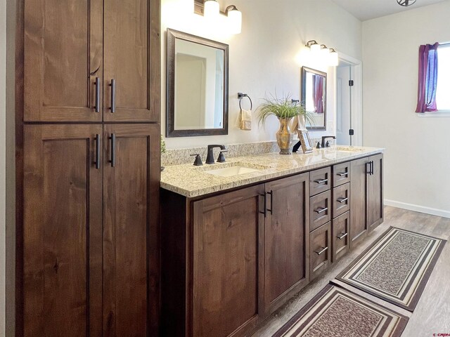 bathroom featuring vanity and wood-type flooring