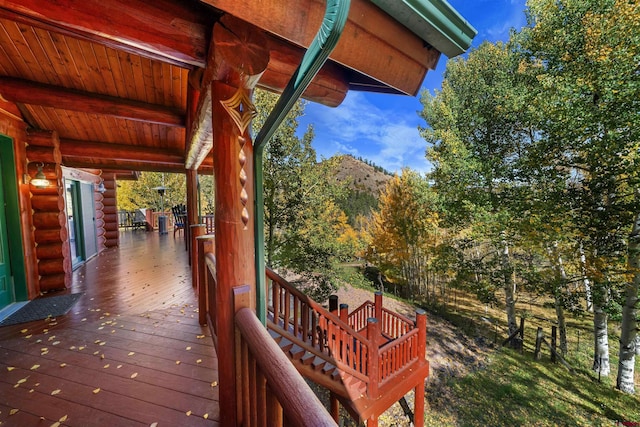 deck with a mountain view