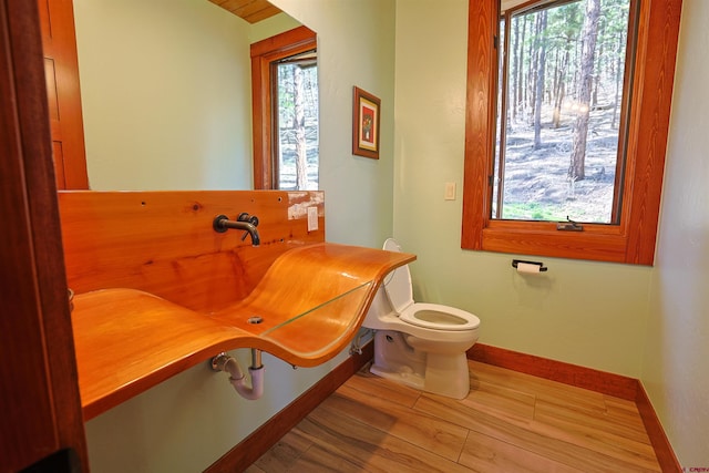 bathroom featuring wood-type flooring and toilet