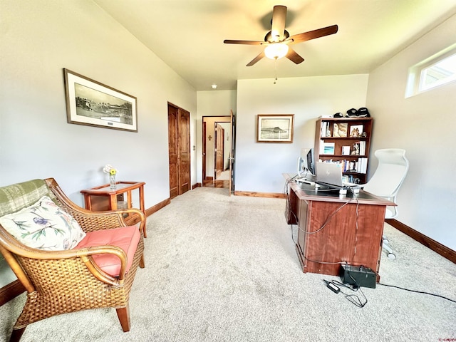 office area with ceiling fan