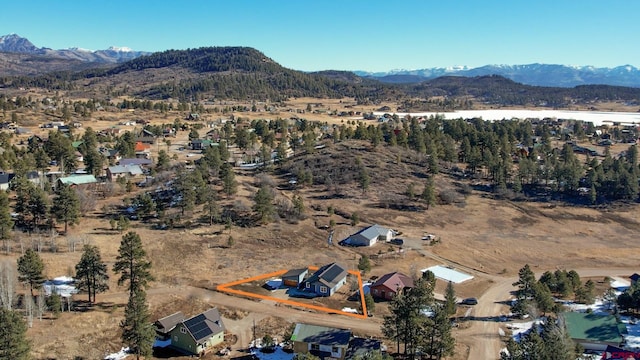 birds eye view of property featuring a mountain view