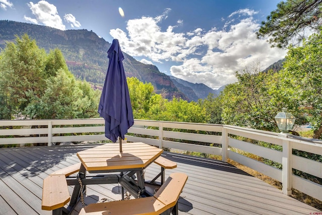 deck featuring a mountain view