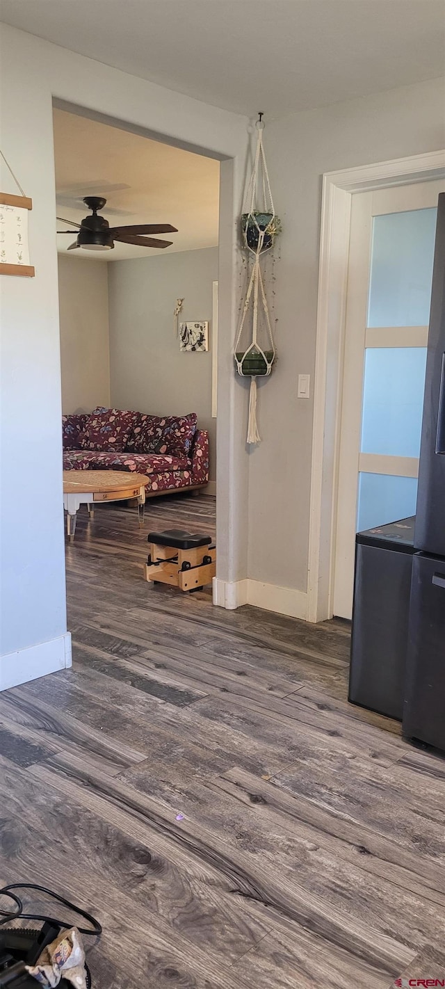 mudroom featuring ceiling fan and wood-type flooring