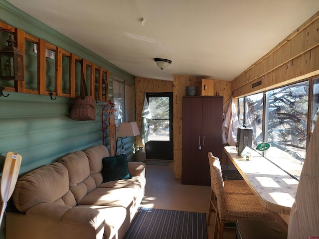 interior space with wood walls