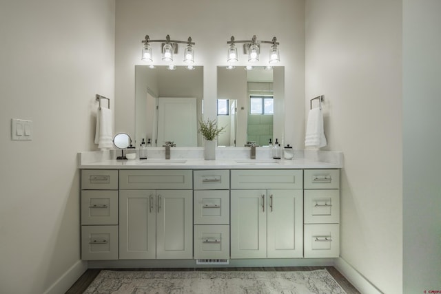 bathroom featuring vanity and wood-type flooring