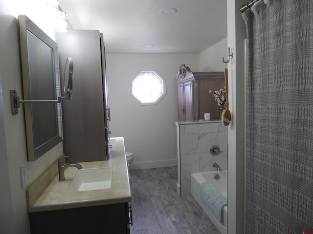 bathroom with vanity, hardwood / wood-style floors, and toilet