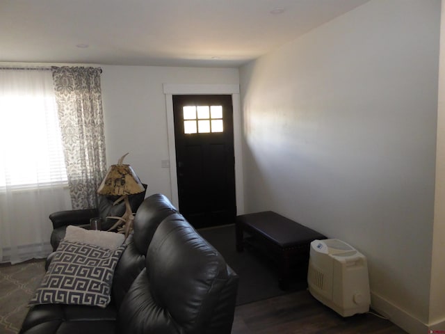 living room with a healthy amount of sunlight and dark hardwood / wood-style floors