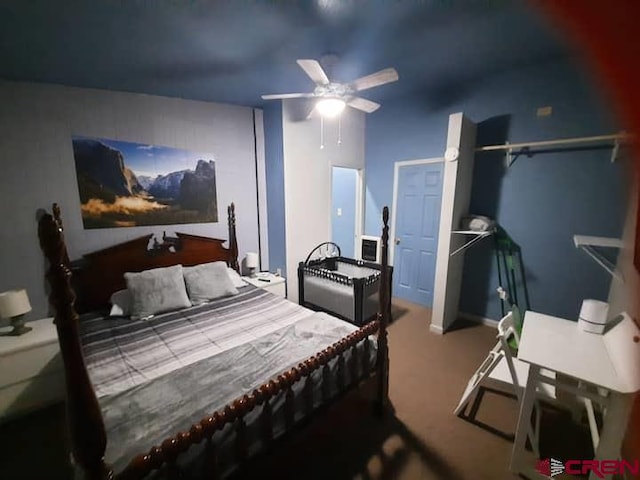 bedroom featuring carpet flooring and ceiling fan