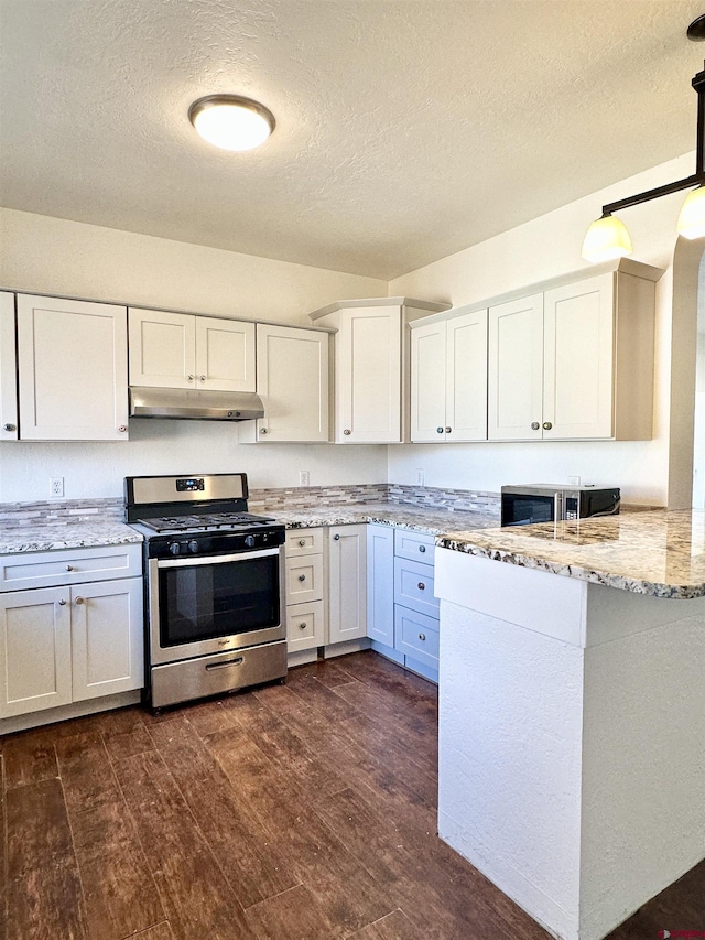 kitchen featuring white cabinetry, dark hardwood / wood-style floors, and stainless steel gas stove