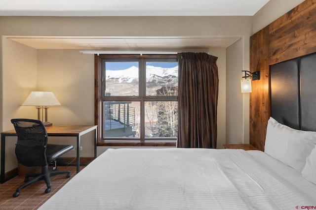 bedroom with a mountain view