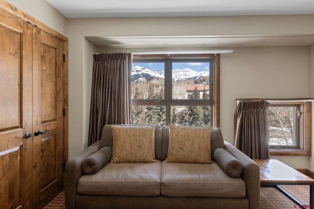 living area with a mountain view