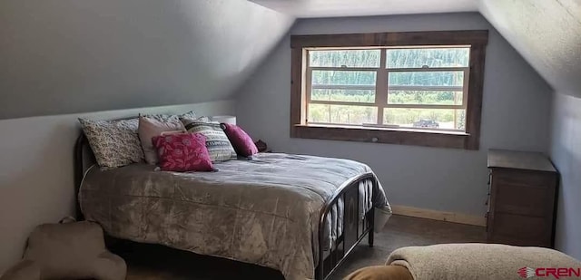 bedroom with vaulted ceiling