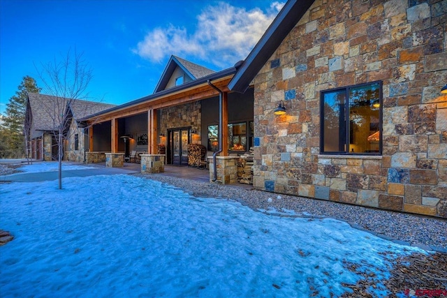 view of snow covered pool