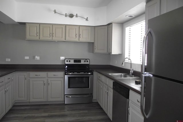 kitchen featuring dark hardwood / wood-style flooring, sink, and stainless steel appliances