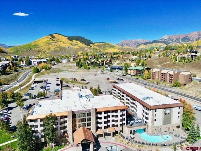 drone / aerial view with a mountain view