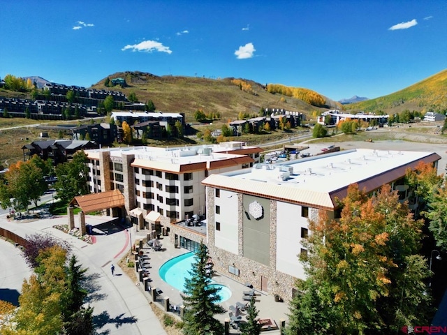 aerial view featuring a mountain view