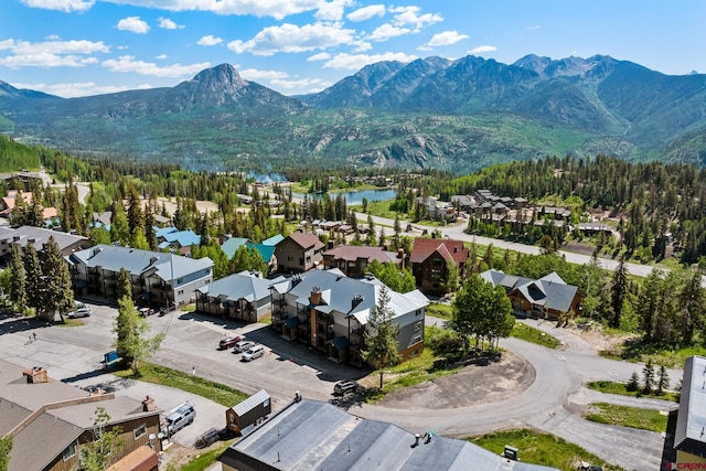 birds eye view of property featuring a mountain view