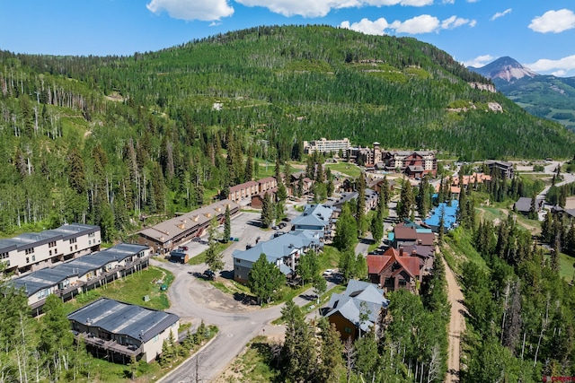 birds eye view of property featuring a mountain view