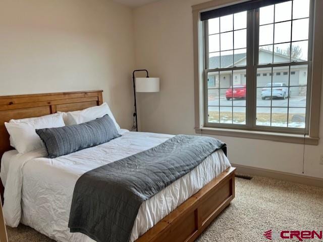 bedroom with multiple windows and carpet