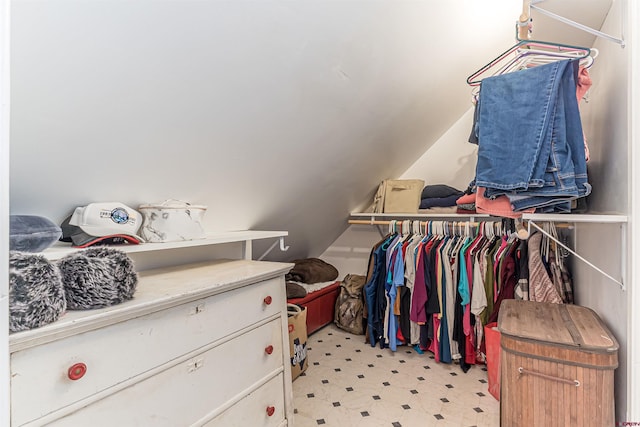 spacious closet featuring lofted ceiling