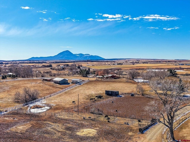 birds eye view of property featuring a rural view and a mountain view