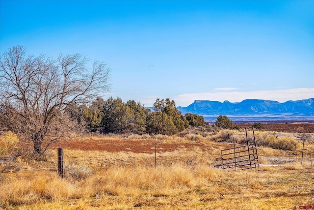 view of mountain feature with a rural view