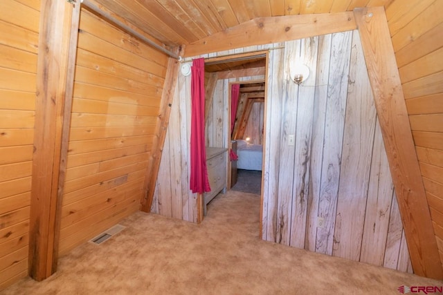 1015 E Stollsteimer Rd, Pagosa Springs, CO 81147 - carpeted empty room featuring wood walls and wooden ceiling