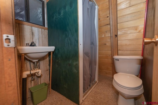 1015 E Stollsteimer Rd, Pagosa Springs, CO 81147 - full bath with wooden walls, toilet, and a shower with curtain