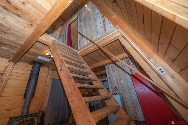 1015 E Stollsteimer Rd, Pagosa Springs, CO 81147 - stairs featuring wooden ceiling